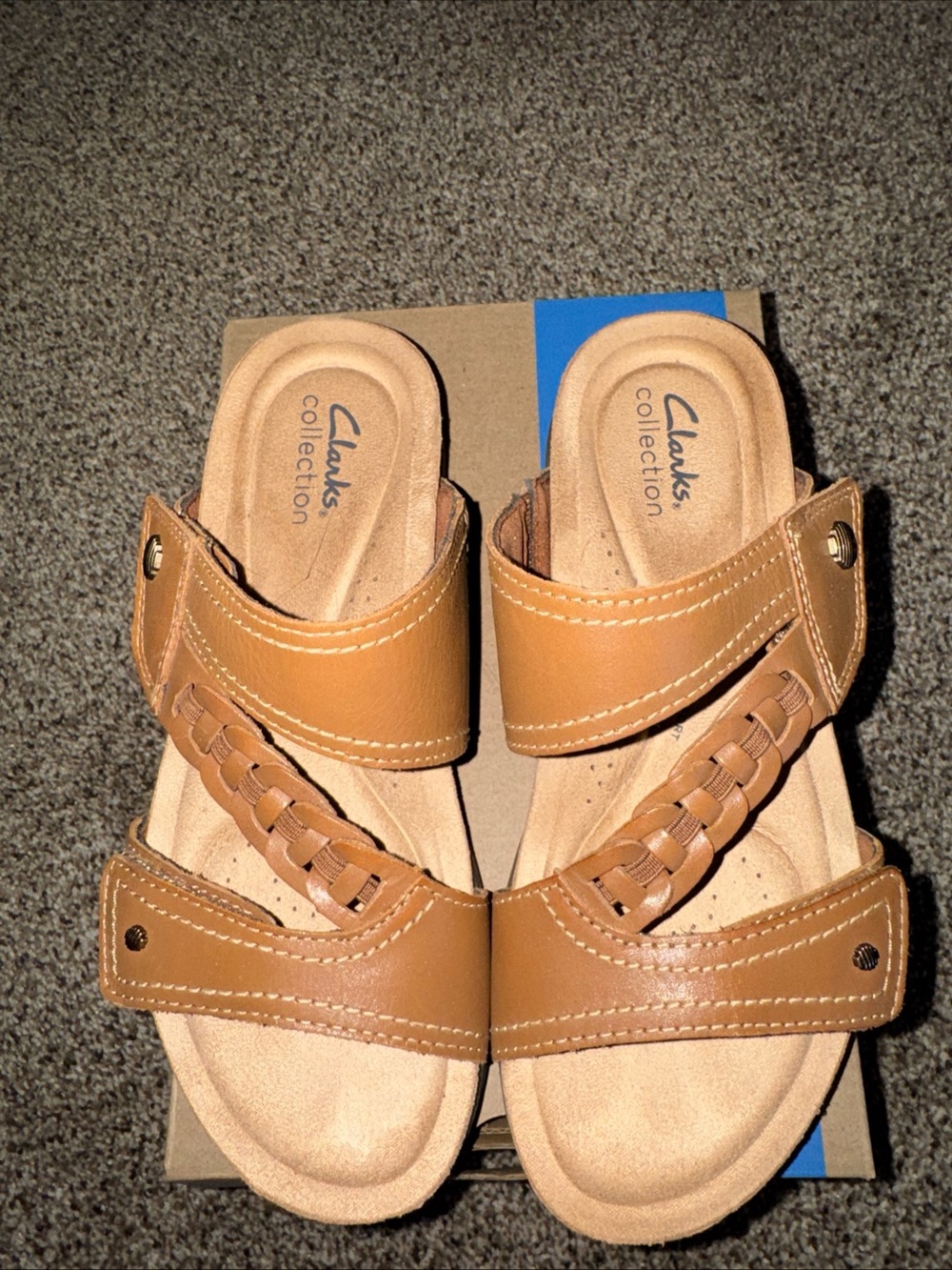 Women's Clarks Size 6.5 April Raelyn Sandal Tan LEATHER - ADJUSTABLE Velcro